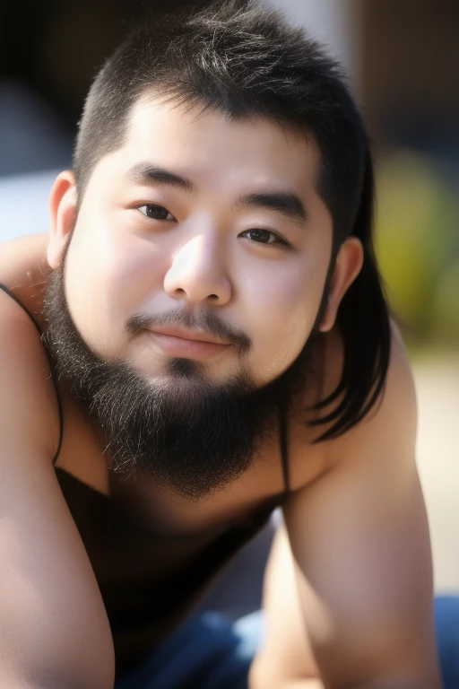 ((highest quality)), ((masterpiece)), (detailed), Perfect Face、Shaved head、Young Japanese、Muscular、Fat body、Big guy、smile、white small swimsuit、Emphasize the chest、Thick legs、Thick arms