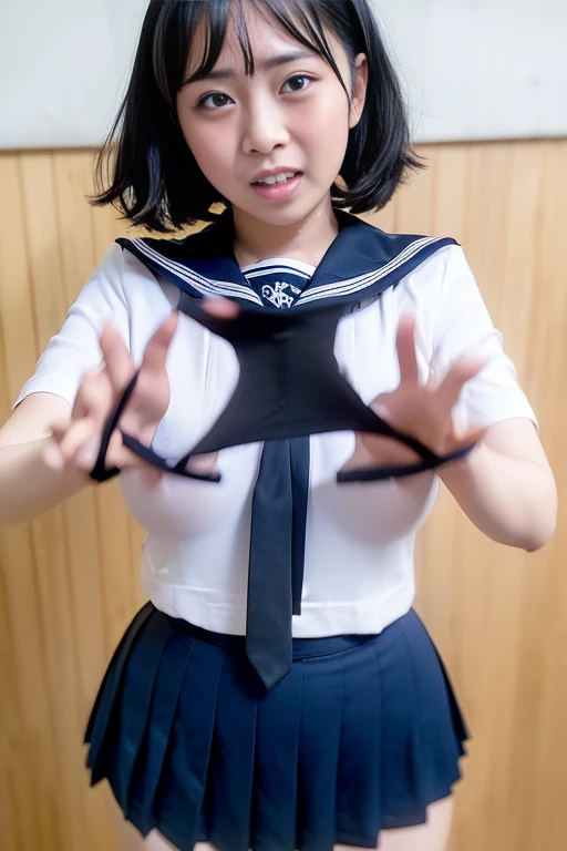 Japanese junior high school girls、bikini、In front of a white wall、Stand upright、Hands behind your back、Smile、麻縄Bondage、((Binding:1.5))、((Bondage:1.4))、(Detention and deprivation of liberty:1.5)、Anatomically correct、Front Angle、No underwear、No bra、nude