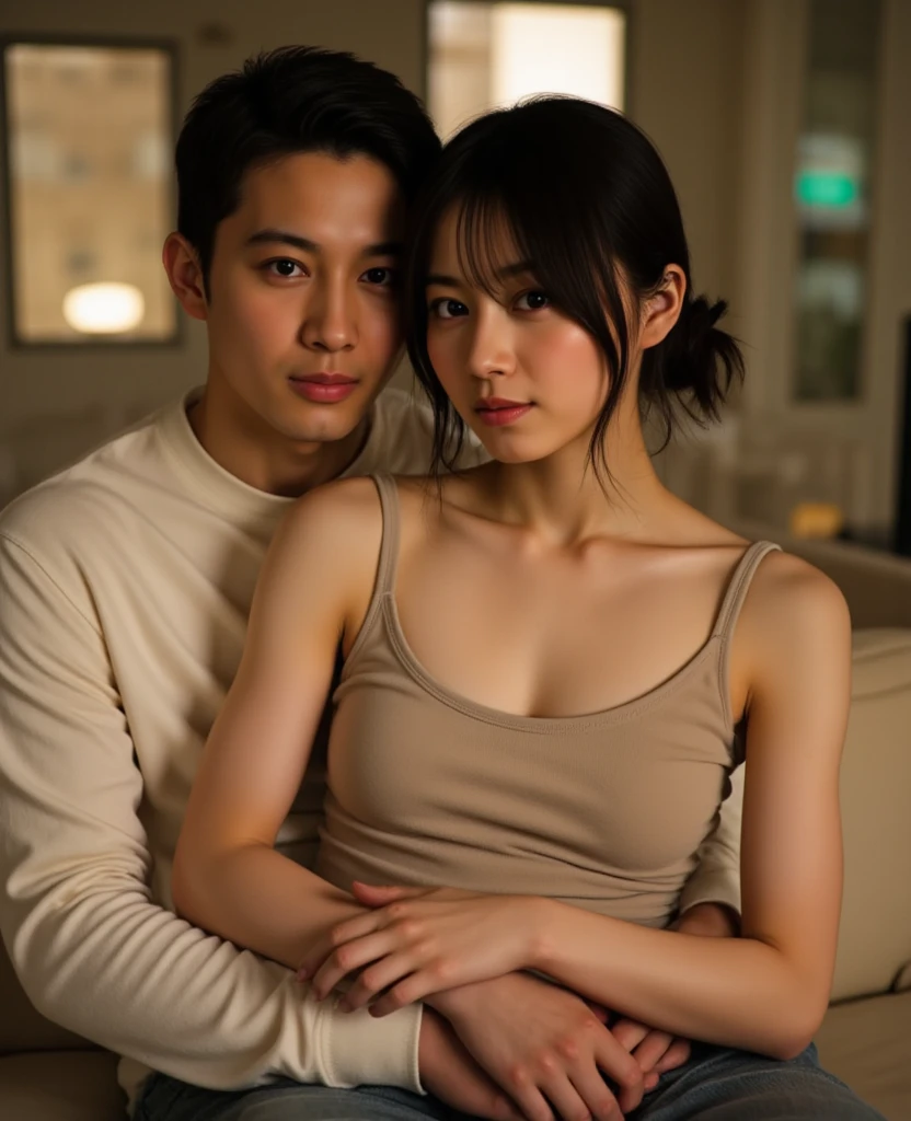 MAN and WOMAN turning their backs to each other, serious, both of them are of American nationality. HE has black hair and green eyes and a thin button-down shirt, and she is wearing a red DRESS and black hair and has a gun behind her. THEY are both turning their backs to each other and looking at opposite sides. MAN WITH SHORT HAIR NO LONGER THAN THE SHOULDERS and the girl&#39;s red dress is tight and strapless and they are of American nationality, so they don&#39;t have Chinese eyes or anything. THEY ARE TURNING THEIR BACKS