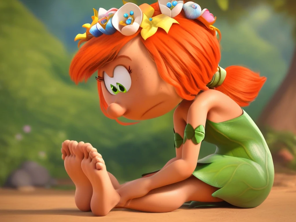 a close up of a cartoon girl sitting on a rock, barefoot beautiful girl alien, cartoon digital painting, digital cartoon painting art, cartoon digital art, cartoonish cute, stylized digital art, digital art cartoon, cartoon artstyle, adorable digital painting, kim possible, cute detailed digital art, stylized digital illustration, animated movie still, in the croods movie style, showing soles, big feet, yummy foot