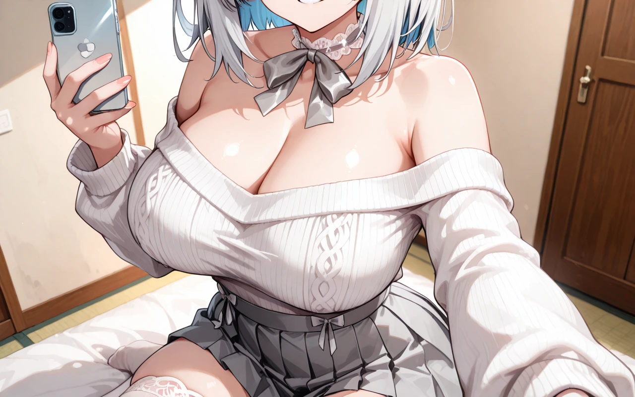 ,,Pov, paizuri, 1girls,, 1boy, , , paizuri, penis between the breasts, cleavage hole design, , room, , sweat, beautiful blush, wet Penis, underboob, pubic hair, goddess, ribbon, silver hair, flower ornaments, flower goddess