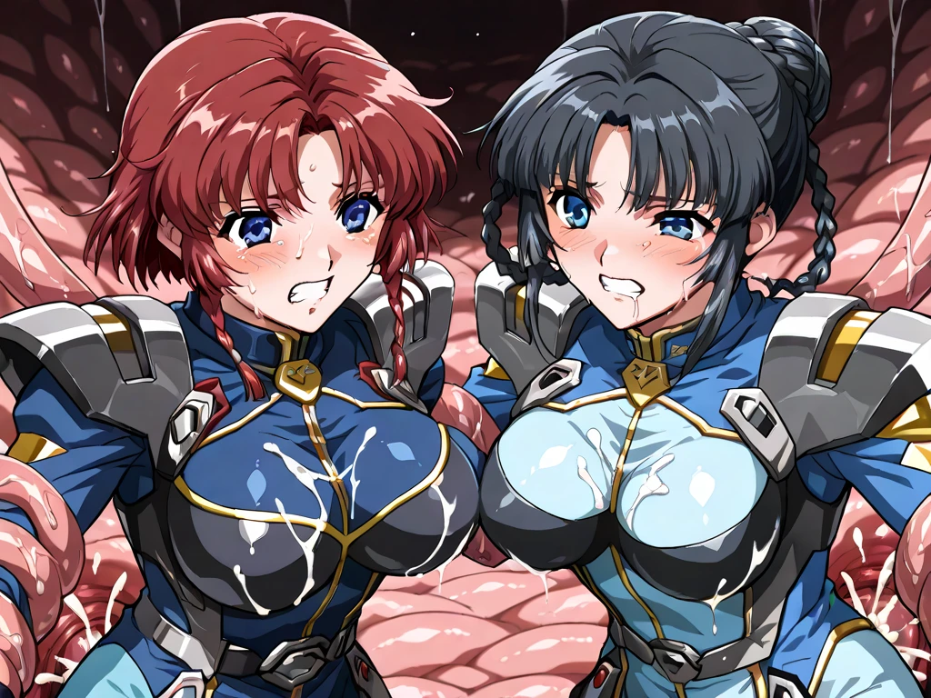 ２Female Fighters、Japanese girl、Close-up of a girl in a blue leotard、Blue glossy leotard、Black fishnet stockings、Blue shiny boots、Saiyan Girl, wonderful, Nano Girl, Female body type, Inspired by Hiromu Arakawa, Anime Manga Robot!! Anime Girls, Fubuki, Full Body Suit, by Hiromu Arakawa、wonderful, silk, Beautiful and attractive anime teen, Anime Girls of the future, tears,Drooling,Pee,Sweat,Tongue out,incontinence,Peeing、Estrus、Eyes wide open,Estrus,Blushing,Nipples are erect,Face is hot、Lust、incontinence、Armpit Hair、pubic hair、Nipples are erect、My crotch is wet