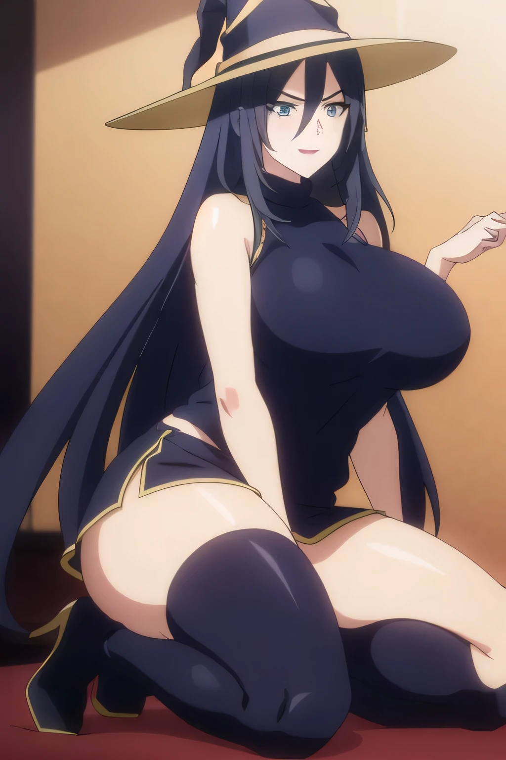 masterpiece, best quality, ultra high res, ultra-detailed, inside a luxurious bar, night, 1 girl, hibiki, slut, (brown hair: 1.3), (brown eyes: 1.3), hairy pubic hair, (gigantic tits and giant cleavage: 1.6), (erotic long black silk dress: 1.5), (no bra: 1.4), (black lace-trimmed stockings: 1.3), (black high heels: 1.3), sweating, (hibiki is spreading her legs wide open on a luxurious bar stool squirting lots of cum from her exposed pussy while she has a lustful slut ahegao expression and hard moaning in a sensual and suggestive way with open mouth and her tongue out from an orgasm: 1.6)