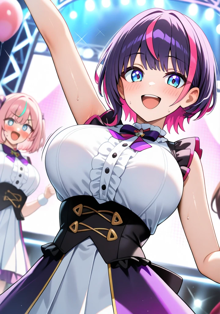 onoderachizuru, green hair, hairband, short hair, yellow eyes, brown eyes,, large breasts,, Live Stage, solo nsfw