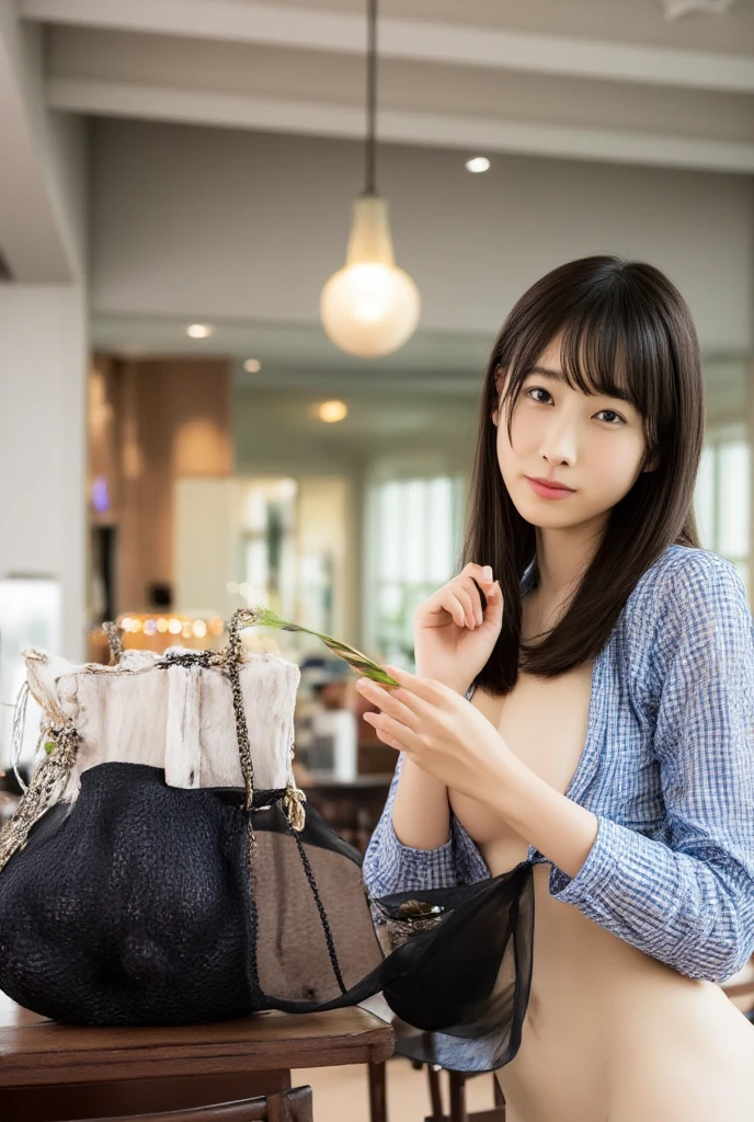 (squat:1.5),(Wearing a business shirt),In town,(The skin is wet from sweat),OL,looking at the camera,Cleavage,smile,Skirt Lift、Lift your skirt with your hands,woman, 20-year-old, Short Hair、bangs、(Business Skirt),(White lace panties)、Cute earrings,Natural lighting
