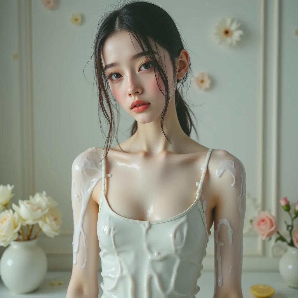 (best quality:1.2), masterpiece, Realistic, Ultra-high resolution,((a beautiful Japanese idol 12 years old woman:1.2)), (Gaunt:1.3), (((Very flat chest:1.4))), ((Baby Face)), focus on armpit, ((show me her armpit)), (sweaty armpit:1.3), ((Armpits are wet and shiny with sweat)), She has skin that sweats easily Soaking wet, Sweaty, I can see my pores, ((Disgust:1.4)), completely nude:1.4, topless:1.5, (I&#39;m teary-eyed), (rabbit ears, black rabbit ears, fake rabbit ears, pantyhose, black pantyhose, bowtie, wrist cuffs:1.3), black leotard, (torture chamber, prison:1.5) ,  (bdsm, bed ,bondage, bound:1.2), (raise up arms:1.3), ((The shape of the pubic area)). (bound arms, bound legs, bound wrists, breast bondage:1.2), (spread legs,frogtie,bound thighs:1.5), (lying, on back:1.5) ,cowboy shot