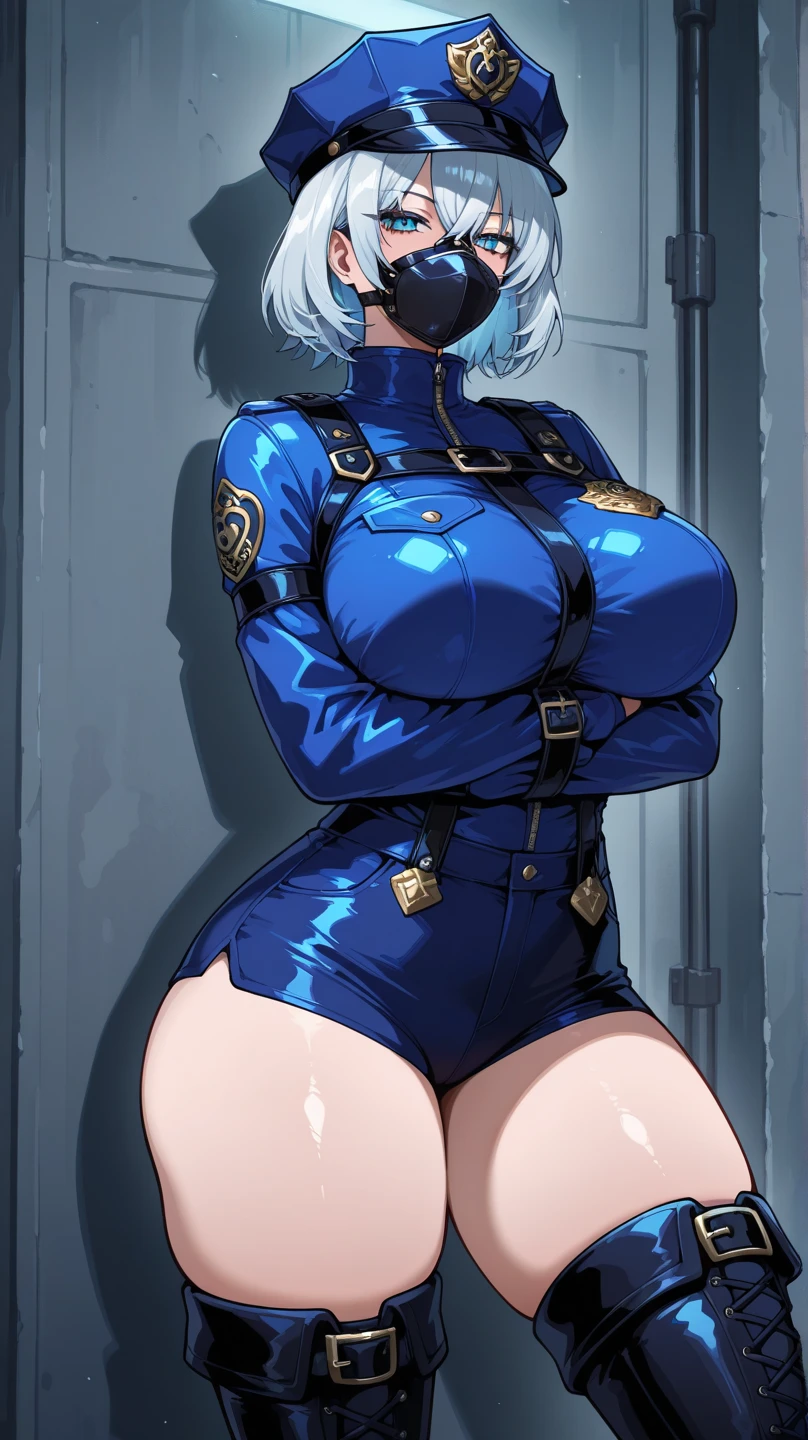 girl, big breasts, pleasurable expression, she enjoys, curly hair, short hair, white hair, blue eyes, bare breast, tight onesie, open panties, futuristic onesie, military suit, black suit, girl under boy, boy is on top of her, they , they have sex,