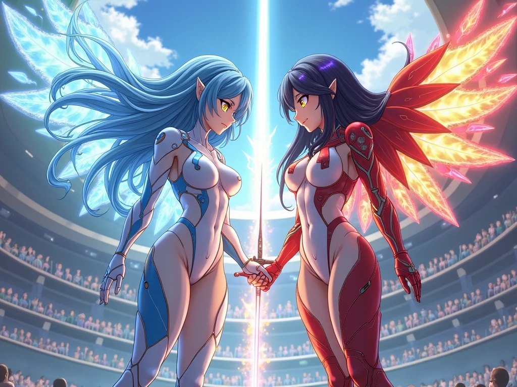 A muscular man with long straight pink hair with a muscular body brutally fucking a femboy angel with long wavy orange hair and cyan eyes
