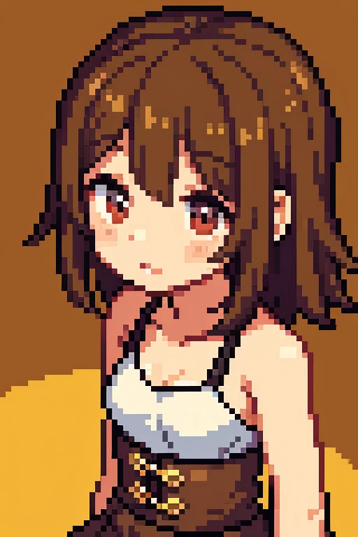 ((best quality)), ((masterpiece)), (detailed), perfect face, brown skin anime girl in a deep V Neck front-tie top, (bare shoulders), (long skirt), famished in hunger, (gently resting hands on stomach), (long hair), (hands on her stomach), (embarrassed expression)