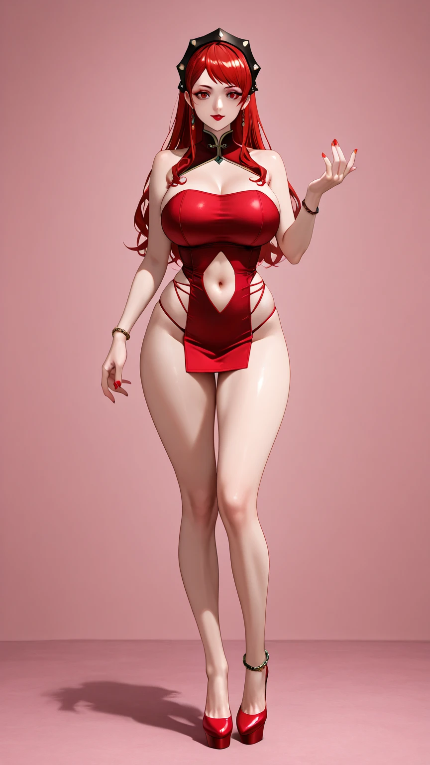 Full body portrait photo of anime bbw girl in red bikini with long hair and big breasts, very fat curvy body, wide waist and wide hips, round and beautiful face, very similar portrait of asuka langley Soryu, asuka langley, anime female characters, evangelion beautiful girl, that&#39;Junji&#39;Style, Asuka from Evangelion,  cel shaded anime