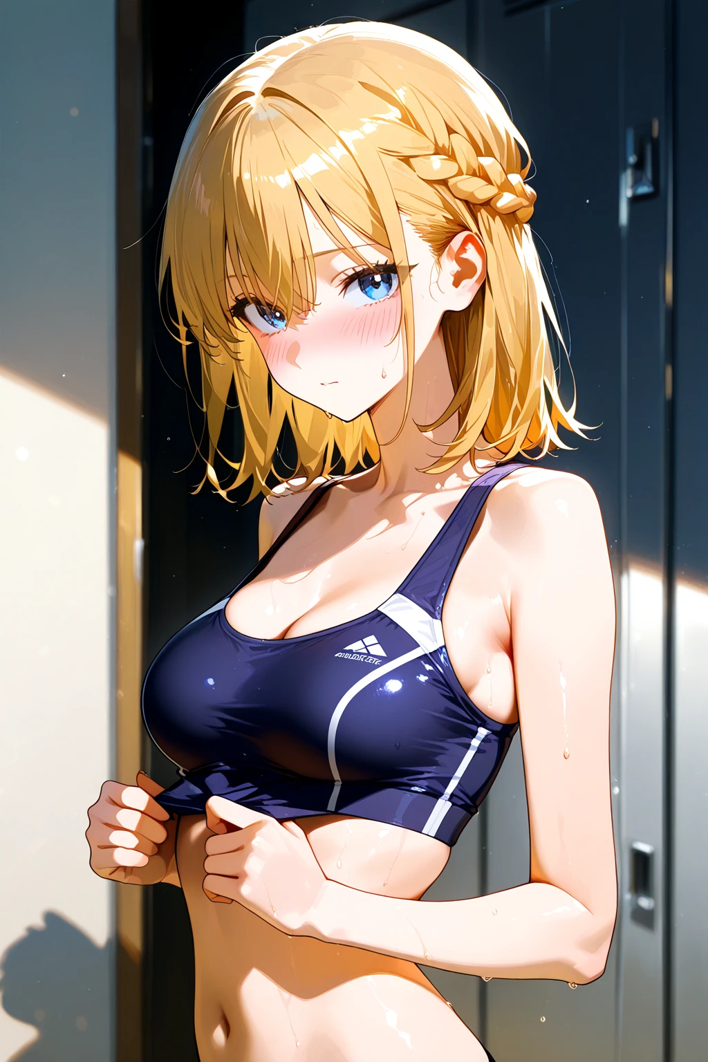 ginaboyd, <lora:gina boyd s1-lora-nochekaiser:1>,
gina boyd, short hair, bangs, blue eyes, white hair, blunt bangs, bob cut,
BREAK navel, shorts, midriff, belt, sports bra, grey shorts, bare shoulders, collarbone,
BREAK indoors, gym,
BREAK looking at viewer,
BREAK <lyco:GoodHands-beta2:1>, (masterpiece:1.2), best quality, high resolution, unity 8k wallpaper, (illustration:0.8), (beautiful detailed eyes:1.6), extremely detailed face, perfect lighting, extremely detailed CG, (perfect hands, perfect anatomy),