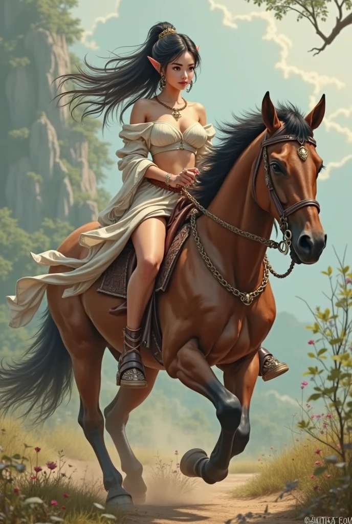 Indescribably sweet, Graceful girl with long hair, fluttering in the wind, Completely naked without clothes, completely naked, Completely ;;, Eyes sparkle, The expression of happiness on his face, nice smile; Sitting astride the back of another girl with big breasts, standing on all fours, completely naked (The Horse Game), Realistic, Gallop into the screen, Feeling the speed of movement; high quality textures, higly detailed, realistness, Cartoon style, fairytale, Completely in the frame, hight resolution, Realistic Proportion