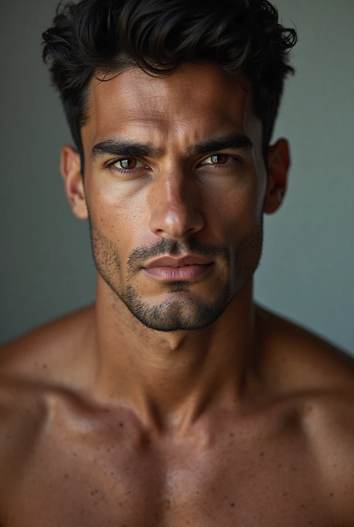 Naked handsome muscular curly guy