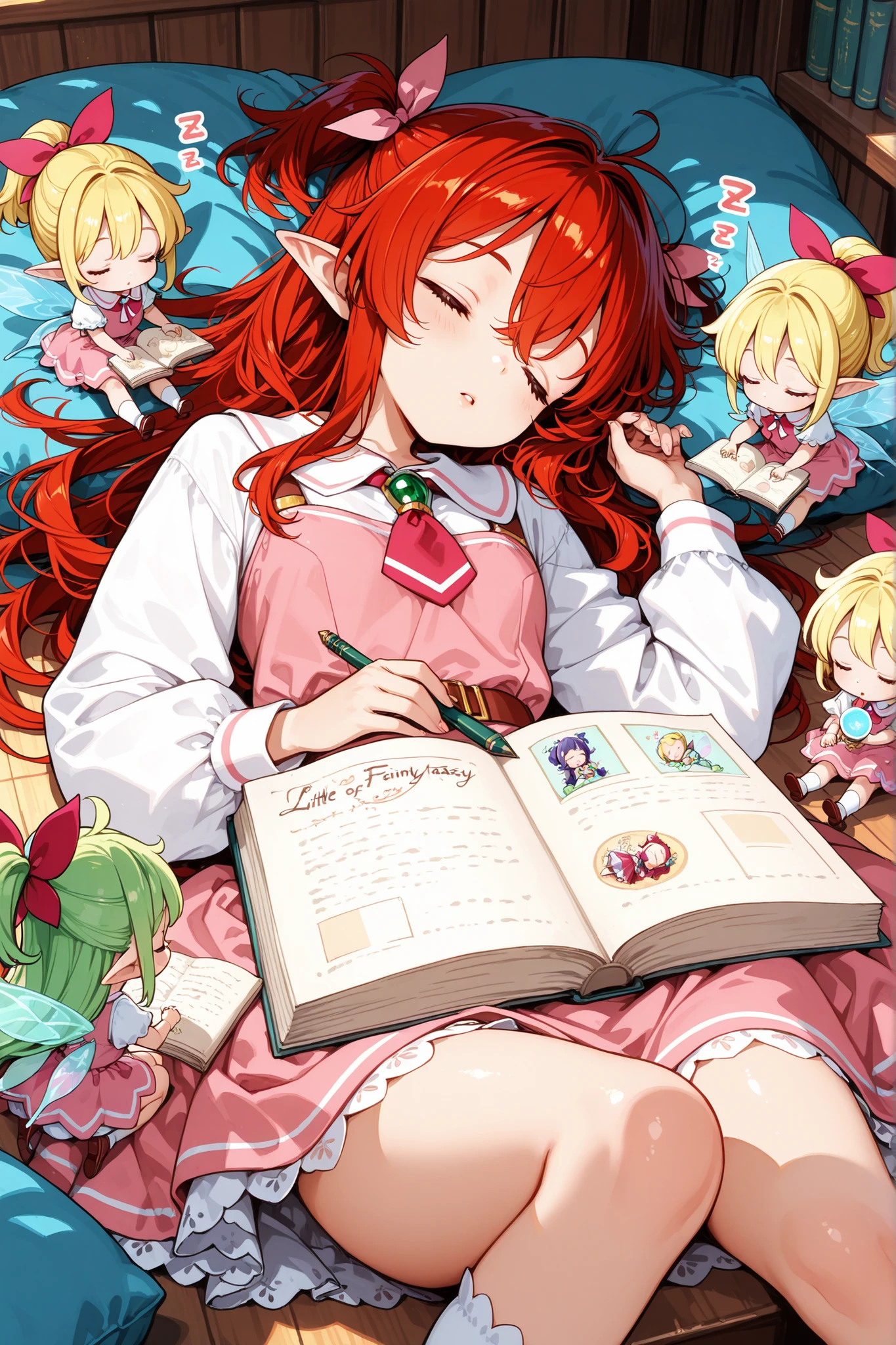 Top quality, Best quality, A high resolution, Masterpiece, Super high resolution, Detailed background, ( 1 princess plays the harp, peeping at the viewer), absurderes(Highly detailed beautiful face and eyes)Perfect anatomy, Good lighting, cinematic shadow, Various expressions, a variety of poses, Various angles, full bodyesbian, English text, Language bubbles, Comic book layout, ((Comic strip layout for girls, Voice balloons, English text, Hand drawn sound effect stickers used in girl manga))sosaku hanga, comic page, fantrome, DDLC, anime big breast, Comic Panels, zerochan