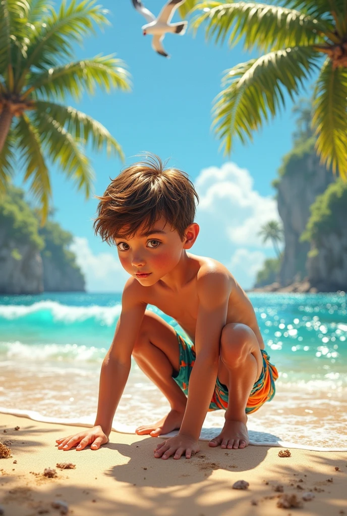 a 3d drawing of twelve year old boys stand next to a pool wearing underwear, soft natural lighting, butt, summer, 3d --disney, (((boy)))