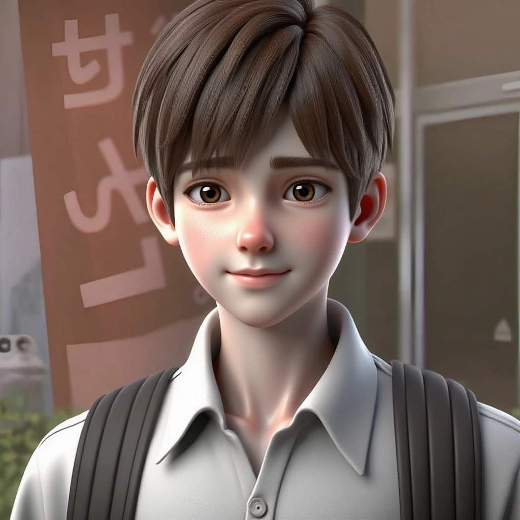 A Korean teenager, messy hair, big shirt with collar, pixarstyle, 1guy, male, Disney