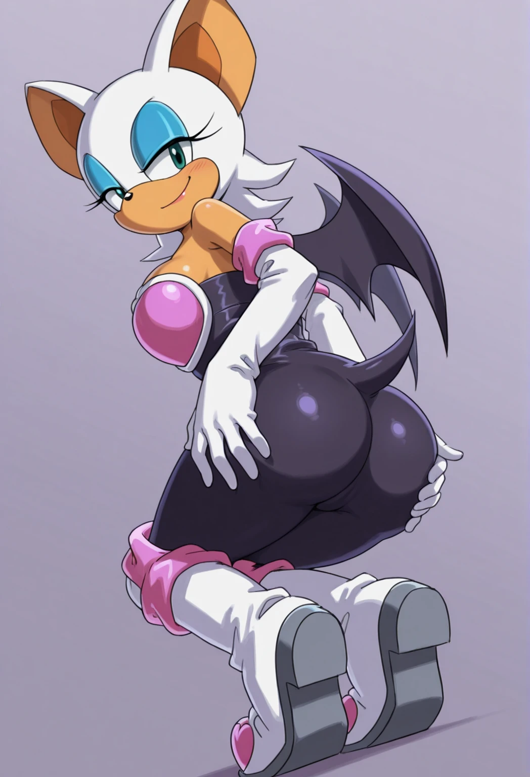 score_9, score_8_up, score_7_up, score_6_up, score_5_up, score_4_up, rouge the bat, (front view), (crotch focus), (bird's eye view), (2D anime style), anthro furry, orange fur, wet fur, cyan eyes, bat ears, small tail, large breasts, cleavage, strapless, ((nude)), detailed vagina, long sleeve boots, sleeve gloves, sexy curves, big head, (solo), seductive pose, leaning back, spread legs, looking at viewer, seductive stare, cum in pussy, open mouth, heavy breathing, panting, (background bedroom)