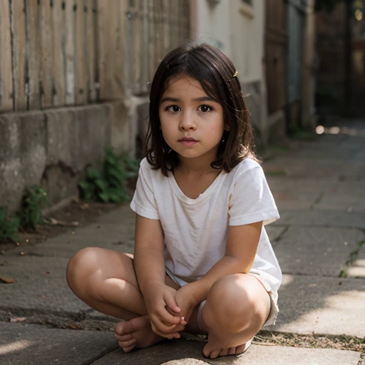 ((Little girl sitting on the street,Chained ankles,Tied to a lamppost,Sad cute face 🥺 ))