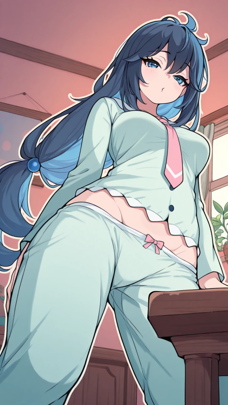 score_9, score_8_up, score_7_up, score_6_up, score_5_up, score_4_up, (source_anime), young girl, spread legs, tactile hair, black hair, glasses, convenience store, big breasts, white pantyhose, Convenience store clerk, brainwashed, hollow eyes, sweaty, cum in pussy(((NSFW)))((question mark))((lower body))