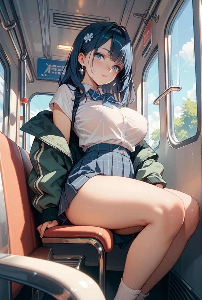 masutepiece、​masterpiece、top-quality、ultra-detailliert、hight resolution、hight resolution、8K Portrait、Unity 8k壁紙のhigh-detailCG、Unity 8k壁纸、Cute little:1.5、Lori:1.5、Highly detailed CG Unity 8k wallpaper、逼真、realperson、Cute little、 Portrait photos、shinny skin、high-detail、(sixteen years old:1.2)、(女の子1人)、Beautiful clear eyes、Ultra-fine depiction、delicated face、Lovely lips、skinny  body、Big breasts thin waist、Thin leg、(On the train:1.6)、
1girl in, Cute, Perfect face, Seriously, (blush:1.5),((There are a lot of people nearby:1.4))
Big breasts,((School Uniforms:1.2)),(((Clothes lift:1.5))), (((Nipples))), Detailed description vagina,Show vagina,Spread legs,Spread ,((cum in vaginas:1.5))