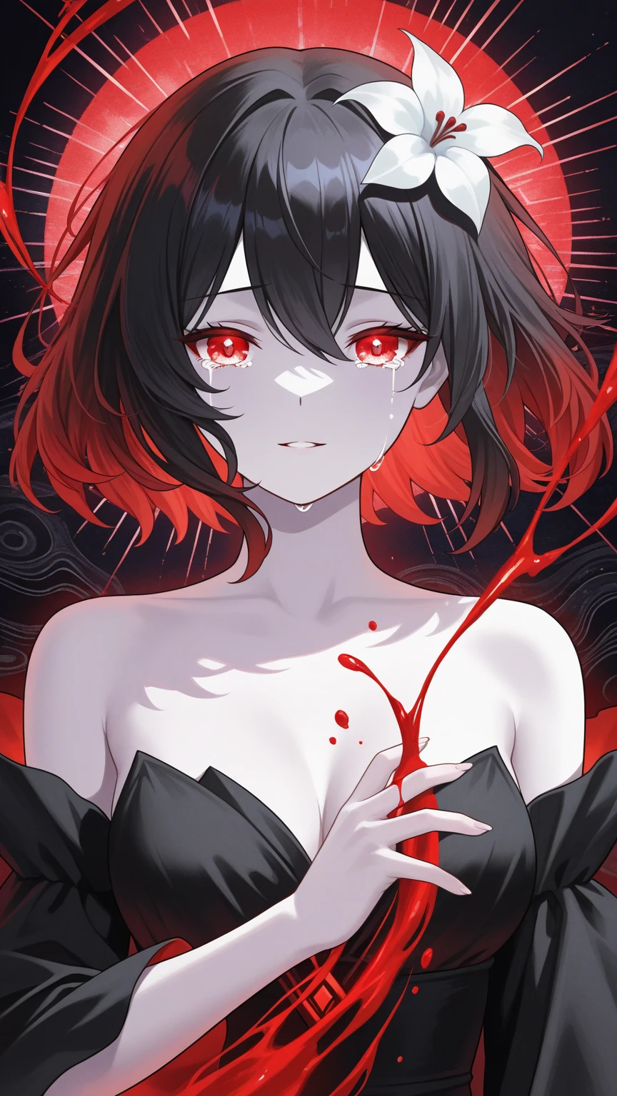 23
(very delicate and beautiful), (very delicate and beautiful), (grotesque) (scary) (simple clothes), (mad), (dynamic angle, portrait), (black hair), (big red eyes), shining pure white skin, depth of field, , short-cut, random hair, (glitter), (one), cute girl, (expressionless)) (blood), (background dark room), (intense) red background