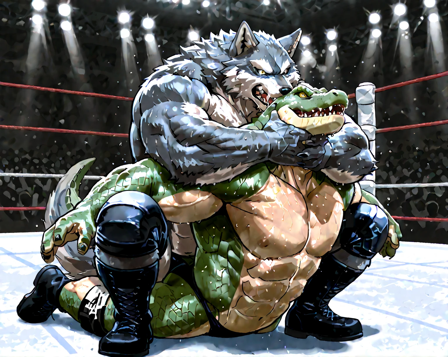 Fat black guy wrestling an alligator