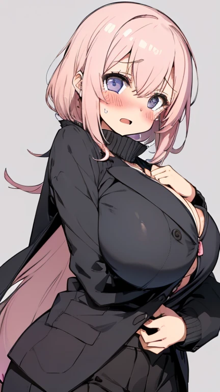 Moles around the eyes、long、big breasts、Long Sleeve Off Shoulder Sheer Maxi Dress Mask、full shot, My chest is about to fall、big breastsの谷間、tilt one&#39;s face、bewitching adult woman、background toilet:1.4、short skirt、drooling、kneel、、pink lace bra:1.7、provocative smile:1.5、(Hands in front of face:1.8)、stick out tongue、