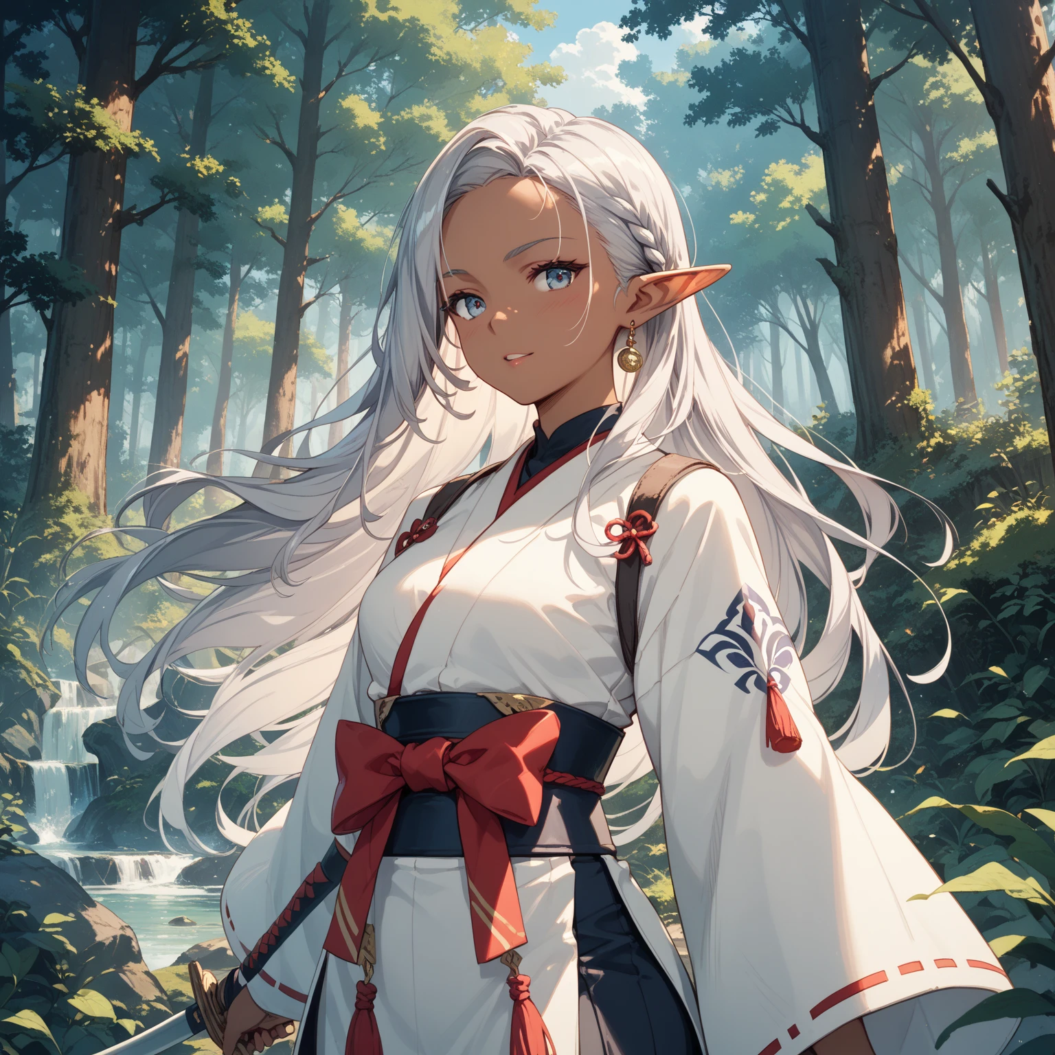 (highly detailed), ((masterpiece)),(Impasto), intricate, church painting,(((1 girl))) , painting frame, fantasy ,delicate grassland,sorceress,shepherd long white hair,red dragon eye,white dress ,(pretty face),beautiful detailed face,extremely delicate and beautiful girls,alps,evergreen coniferous forest ,clear sky ,wind ,beautiful sky ,cumulus