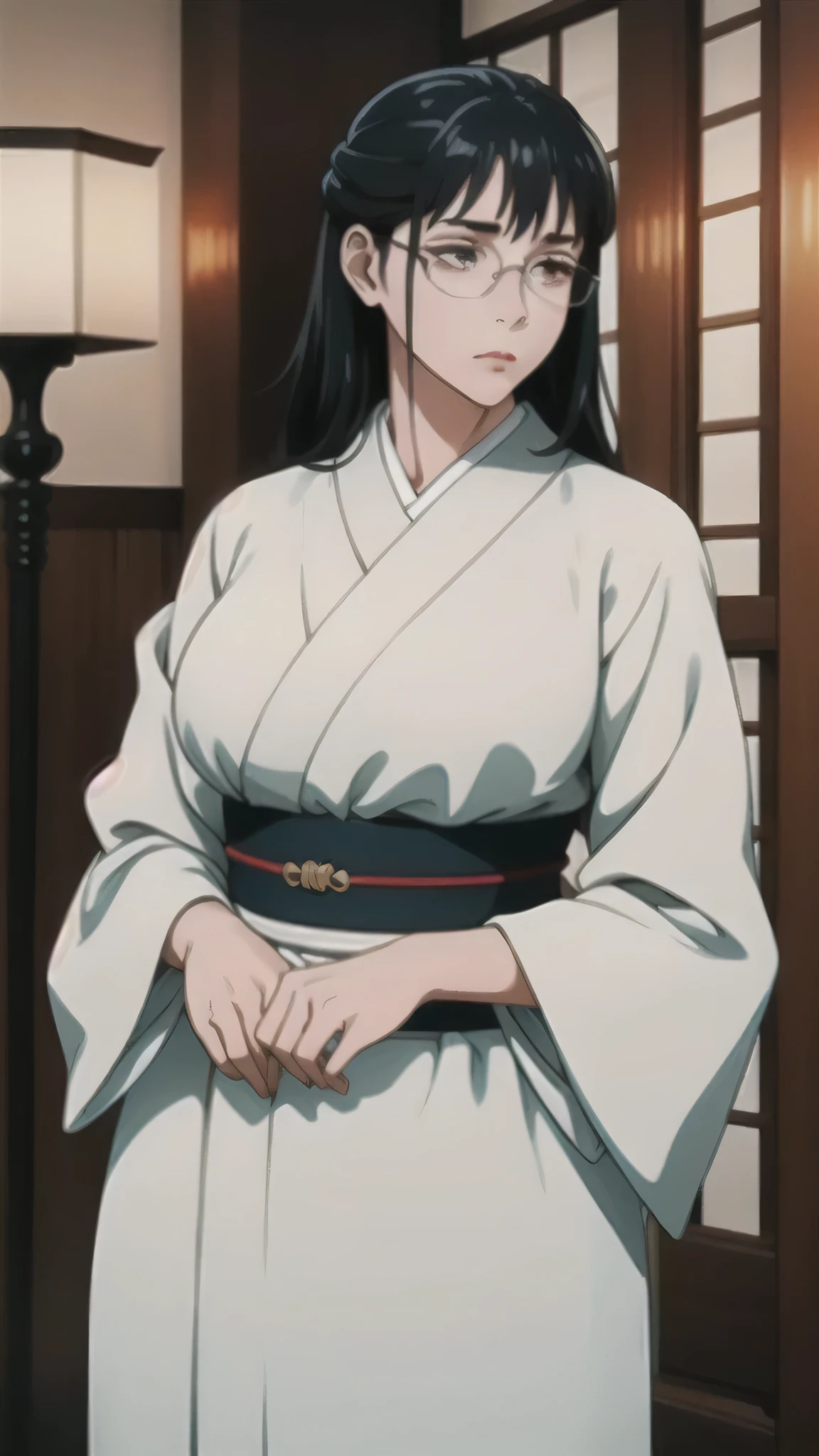 no background, transparent background with transparent chest,
Cyan objects, kimono,Japanese Kimono,landlady, black hair with leash,Japanese hair ties,side hair on the left hide one eye,One-eyed character,
40 years old,womanhood,beautiful long legs,beautiful body,
beautiful Nose,beautiful character design, perfect eyes, perfect face,Expressive Eyes,Perfect Balance,
(Focus on her face),closed her mouth,
thin rimmed round glasses,
colorful, Bright_front in the sky_ face_lighting,white skin,
(masterpiece:1.0),(Highest_Quality:1.0),
film grain, (vibrant_Color:1.2),Professional Photography,
(beautiful,big_chest:1.4), (beautiful_ face:1.5),( is narrow_waist), up hair, frustrated