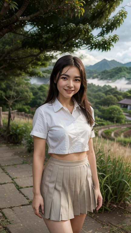 (8k, highest quality, ultra detailed:1.37), (Dina), 18yo, (an adventurous Javanese girl), explores the city streets with a sense of curiosity. She wears a versatile and comfortable outfit suitable for urban exploration. The high-resolution image captures ultra-detailed realism, highlighting Dina's captivating eyes, long eyelashes, and smooth complexion. The bustling cityscape serves as a backdrop, reflecting Dina's modern Javanese identity and her spirit of adventure.