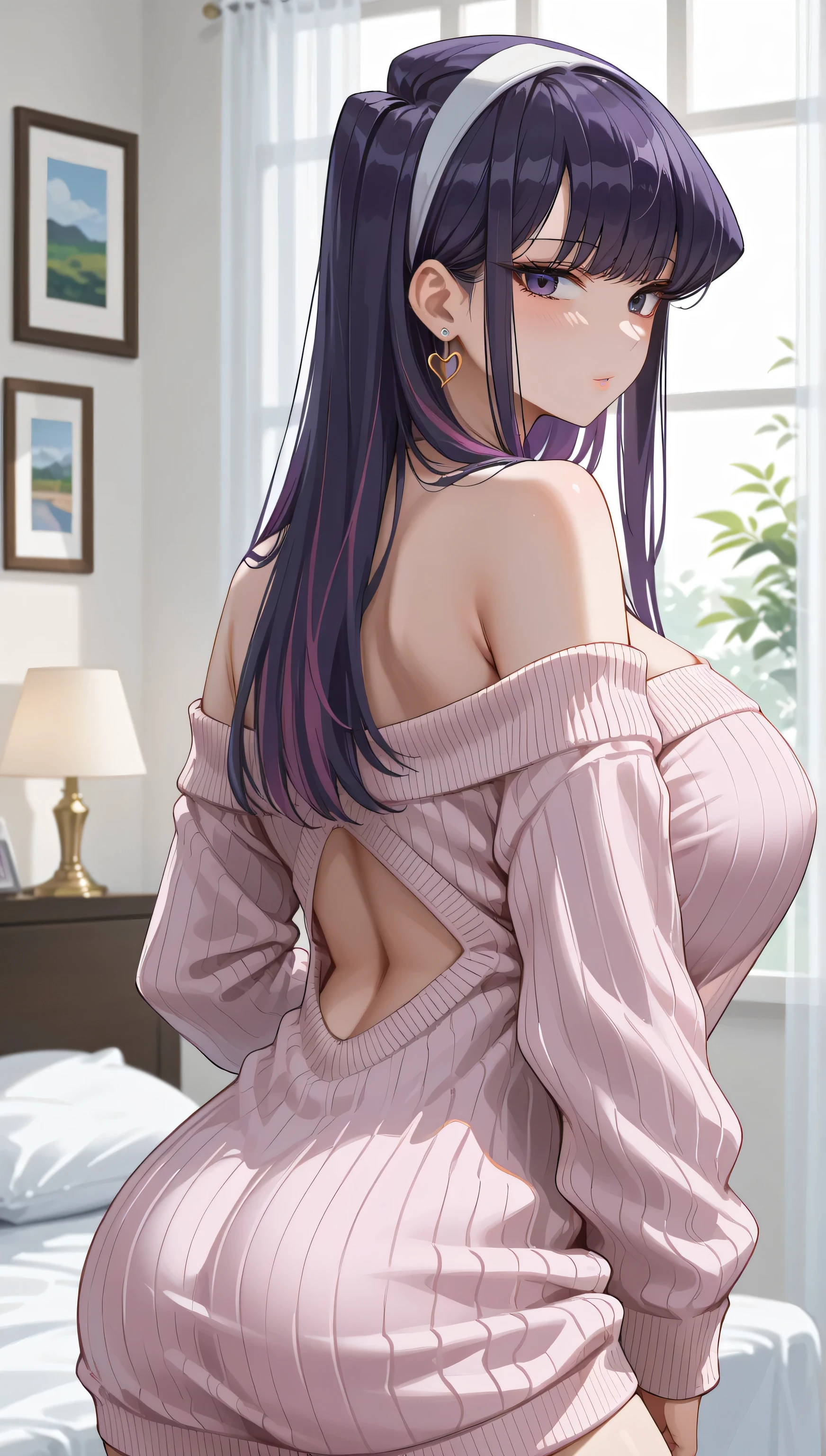 (8k, Ultra-high resolution, The best masterpiece, best quality:1.2), Very detailed, portrait, Half Body, side, focus on eyes, HD RAW photos, career arrest, High quality and beautiful, 超高清 8k 影像照片, confess, Professional photography, (actual, actual相片: 1.37), Very detailed的美麗女孩, Super delicate face shape, Contoured eyes, (Very detailed eyes), Delicate skin, (HD Skin:1.2), Neatly contoured fingers, (20:1.2), Twenty generations, cute girl, young beautiful mother, solo, Ai Hoshino, Hoshino Ai, (Wear comfortable loungewear), Vibrant look, (Layperson, Living room), Dynamic dark purple long hair, shiny purple eyes, (Star-shaped pupil:1.5), one hand raised, Sensual, warm, Exuding motherly love, perfect anatomy, Detailed background, HD Background, Volumetric lighting, actual, stunning details, 8k Ultra HD, high quality, CG unity, C4D Rendering, 3D Rendering, Octane Rendering,