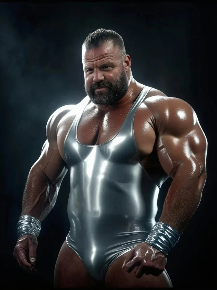 High-end reflective silk，Super strong man，overlooks，（（The body looks to the left）），（The body is stout，European body，Thick thighs，thick-waisted，Thick buttocks），（（Strong man）），（（Oily reflexes on the body）），slightly fat big breasts，Sweet little smile，sedate，Glamorous，Exquisite facial features，（Very handsome），【Have a little beard】，Soft short hair，The body of Europe，8K  UHD，超高分辨率，filmgrain，（（In a bright and dim golden cave）），highest  quality，best qualtiy，The light of the movie，gorgeous color，Gorgeous background，Golden lava background
