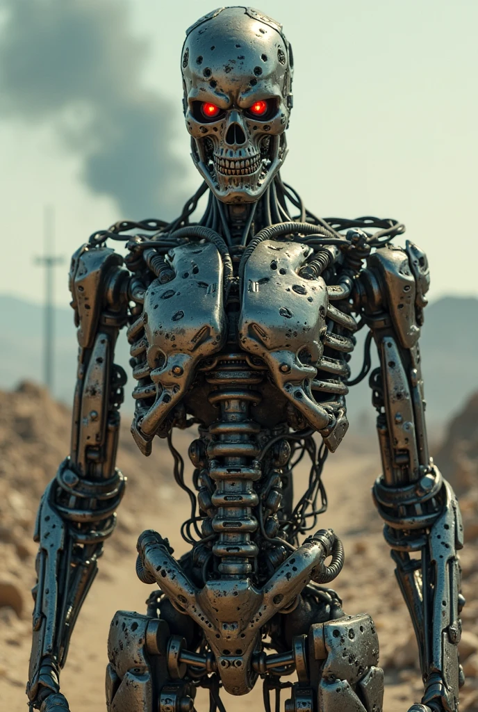 80's dark sci-fi movie scenes, cyborg, robot skull, pinpoint red eyes, metal, upscaled, retouched, high quality photo, <lora:add_detail:1>