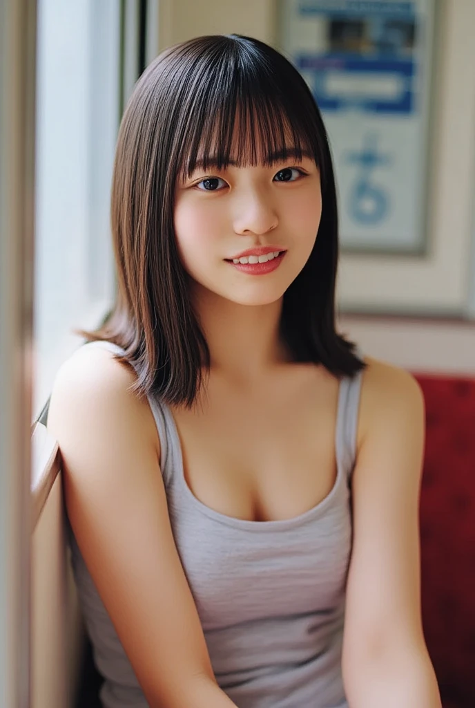 masterpiece, best quality, ultra high res, ultra detail, realistic, photorealistic, ultra realistic, professional lighting, depth of field, looking at viewer, (hikari:1.2), 1girl, solo, 3d, dynamic pose, dynamic angle, extreme detailed face, smile, brown eyes, brown hair, long hair, small breasts, skinny body, gym uniform, breasts reveal, navel, sweat, gym storeroom,  <lora:gym_storeroom_v0.1:0.5>