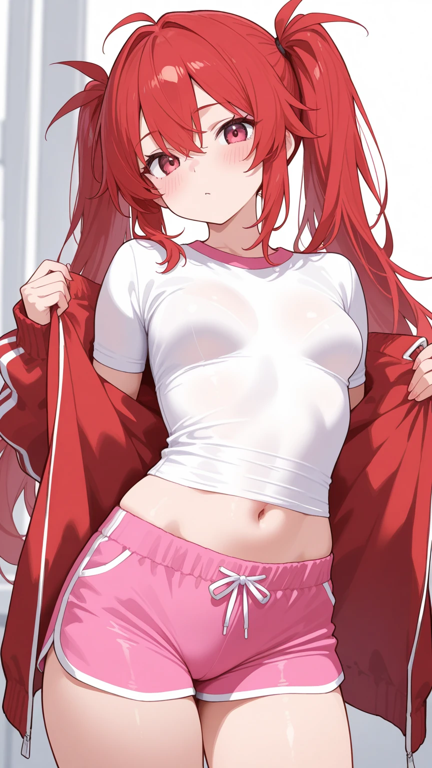 <lora:HindenburgUO09:0.8>,
hindenburg, demon horns, ahoge, very long hair,
naked hoodie, cleavage, no bra, hoodie, hand in pocket,
1girl, breasts, solo, bedroom, looking at viewer, large breasts, blush, parted lips, heart-shaped pupils, steaming body,,standing,,thighs, nipples,
