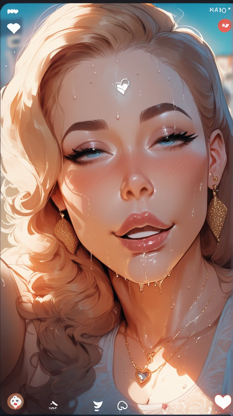 a young woman, blonde, dark theme, soothing tones, muted colors, high contrast, (natural skin texture, hyperrealism, soft light, sharp)cum on face