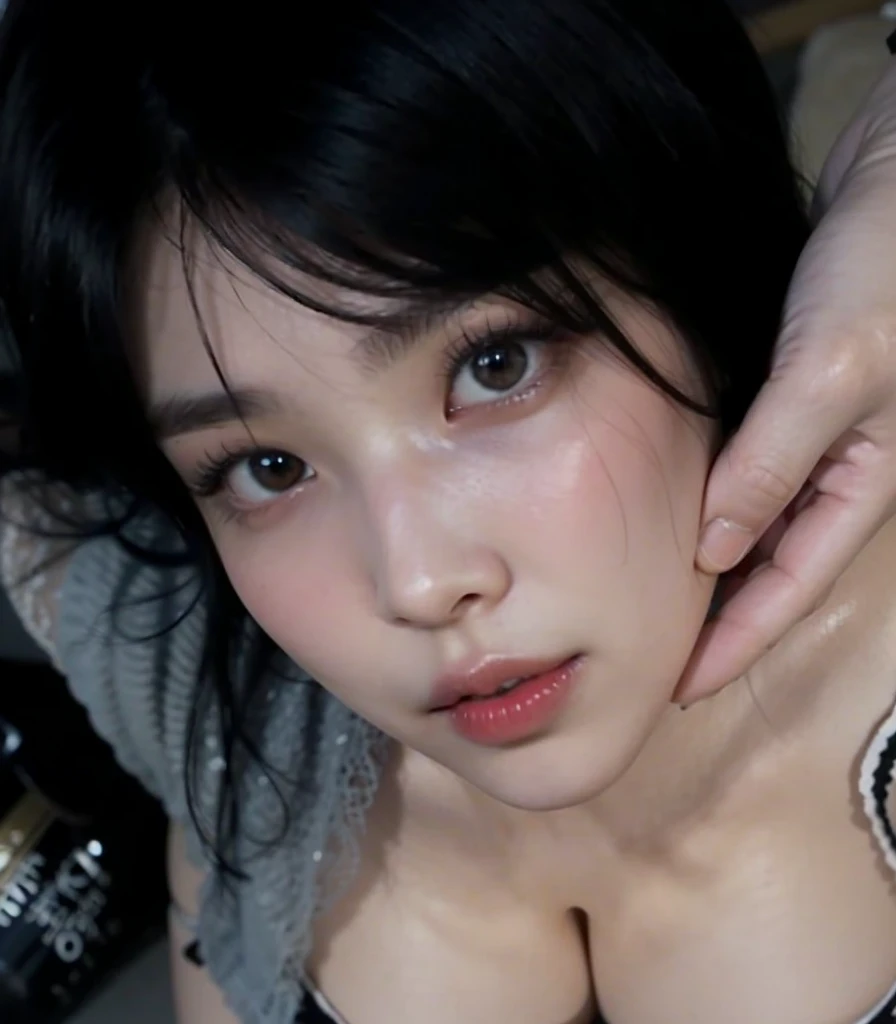 (1 girl:1.3), Alone, (very detailed face) full body masterpiece, Ultra realistic, 16K, nightmare atmosphere, gothic, r3b3cc4 young, Sensual (Erotic), 1 girl (cute young) alone, delicate (seductive) female face, silky realistic hair, hair fringe, looking at viewer, goth makeup (hentai) Sakuragi Otome (otome dori), black hair, simple unfocused background, bedroom background, jewelry, earrings, necklace, young beauty, portrait, hoop earrings, realistic, soft lighting, slender hot body , photorealistic, detailed clear eyes, extremely erotic, delicate feminine, muscular female body, large natural breasts, belly hot, narrow waist, proportionally big hips, thick legs, beautiful, nude (porn), different sensual positions, raw, analog, sharp focus, 8K, high definition, dslr, high quality, Fujifilm XT3, Film grain, award winning, highly detailed skin artwork, realistic skin details, visible pores, clear focus, volumetric fog, 8k hd, dslr, high quality, Film grain, light skin, photographic realism , lomography 