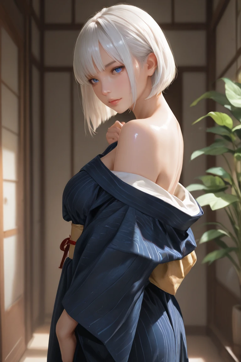 {(sensual look:1.4),(erotic face:1),(very ???????:1.2),(writhing:1.4),half open eye},BREAK,{(realistic photo graphic style:1.4),(watercolor image:1.2),(sketch drawing),overall light color},BREAK,{(look away:1.2),(obscene pose:1.2),(arched back:1.2),(arch your neck:1.4)},BREAK,{(simple black background:1.4),(Scattered autumn leaves:1.4),(cast a glay shadow on the background:1.4),(out of focus background:1.8)},BREAK,{(black headband:1.4),(colorful floral large pattern on white colored yukata:1.4),(disheveled yukata:1.4)},BREAK,{(clavicle:1.2),(cleavage between breasts:1),(shoulder:1.2),(thigh:1.4),(armpits:1),(sweat on the neck:1.2)},BREAK,{solo, (2B of Nier Automa:1.2)), (white_silver colored hair:1.4), short cut hair, (blue eyes,Shining beautiful eyes:1.4),(black hairband:1.4)},BREAK,{(masterpiece,best quality, 8K UHD, extremely detailed CG, detailed beautiful face and eyes and skin and hair)}