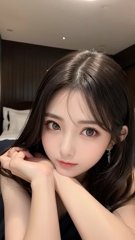 smile、Raw photo、(((Ultimate Beauty Portrait)))、1 girl、Japanese 17 year old beautiful girl、bright look、((brown hair))、((Big eyes that shine like jewels))、spring、seaside、Glossy and glossy skin、(medium long hair)、(standing)、eyeliner、Beautiful bangs、hair between eyes、((masterpiece、最high quality、super detailed、intricate details、High resolution、very detailed))、detailed background、8KUHD、soft light、high quality、shallow depth of field、natural soft light、(Photographed from the front in a natural posture:1.5)、hanging eye makeup、(((small )))、((( A cup)))、(((Clothes)))、denim skirt、T-shirt with thick horizontal stripes、selfie、目いっぱい手を伸ばしてselfie、遠目のselfie、、Reach for the top、Raise your face up、Angle from above