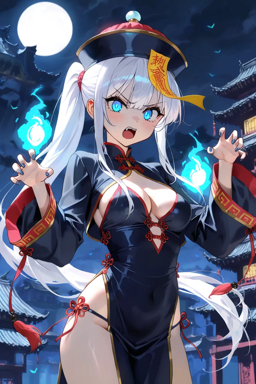 (masterpiece, best quality:1.3), (face focus:1.3), Yagokoro Eirin, Touhou Series, perfect face, expressive eyes, 1woman, looking at viewer, 38 years old, gorgeous body, big breast, beautiful, anime, lora,1woman, silver hair, braid hair, nurse cap, red and blue clothes, long skirt, (corrupt, brainwashed, hypnotized, mind controlled:1.5), (evil look, looks down on viewer:2.0), (cinematic lighting, realistic, dream-like, enchanting atmosphere:1.3), (photo of a woman in her dark and mysterious environment:1.3), (the woman surrounded by an aura of mystery and intrigue:1.3), (a dark and mysterious laboratory decorated with many flasks, each filled with colorful liquids:2.0), (a crystal ball nearby, adding to the mystical setting:1.3), (a hint of incense in the air, adding to the sensory experience:1.3),