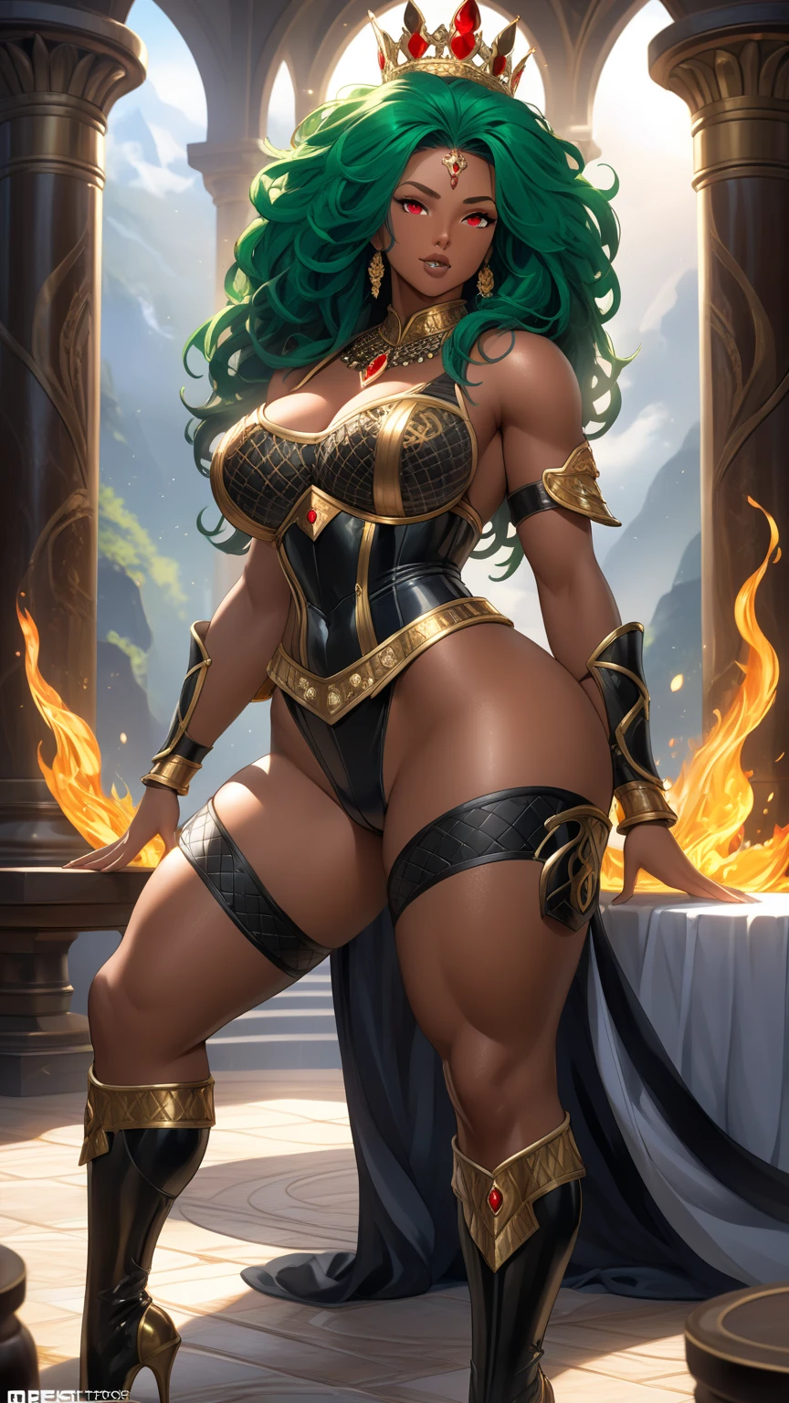 
profile view-mature-ebony-fighting-woman--beautiful-and-beautiful-perfect-african-woman- red rasta hair, con adornos de oro en el cuello-cara perfecta- nariz perfecta,  ojos perfectos, labios gruesos y perfectos, pechos grandes, pechos enormes con pezones marrones duros--piel negra---cuerpo hermoso-hermoso-sexy-delgado----hermosas piernas curvas, con adornos, perfect body anatomy - sexy pose -eternal woman--fantasy -arteen-action-painting -of-high-definition-digital-art-