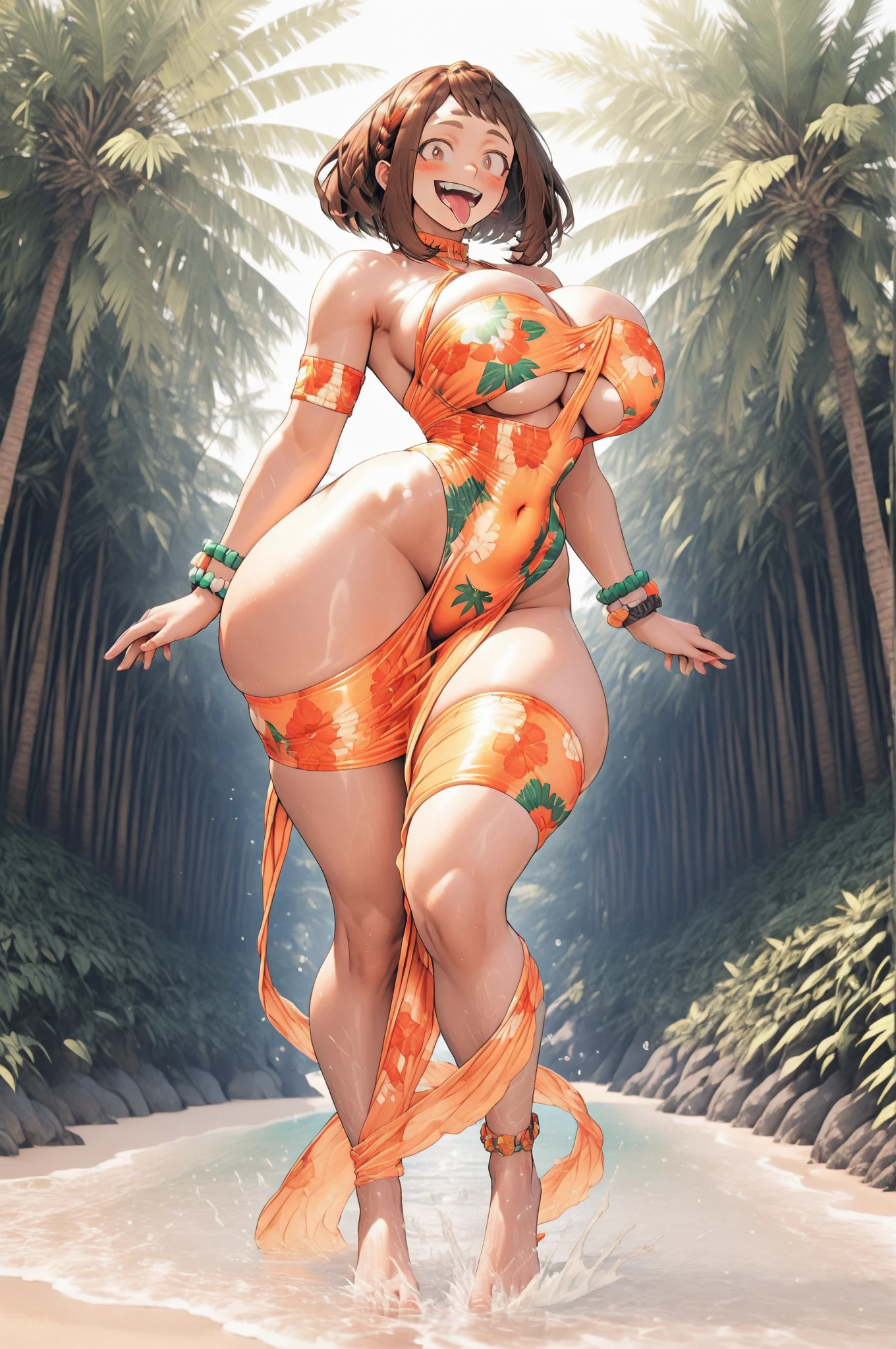 1female,35yo,MILF,long leges,Big breasts Thin waist,curvy, Wide hips,huge-breasted ,Pornographic exposure, solo,(Background with:bamboo forrest,lotuses,lotus flower,exteriors,Lotus pond) She has short hair,standing on your feet,Sweat profusely,drenched all over the body,seen from the front, hair straight, mostly cloudy sky,(((tmasterpiece),(Very detailed CG unity 8K wallpaper),best qualtiy,cinmatic lighting,detailed back ground,beatiful detailed eyes,Bright pupils,Black eyes,(Very fine and beautiful),(Beautiful and detailed eye description),ultra - detailed,tmasterpiece,)),facing at camera,A high resolution,ultra - detailed),revealing breasts,Bare genitalia, Bulge,legs are open,Raised sexy,Camel toes,Flushed complexion,Open-mouthed,frontage,high school senior,Sailor's cap(Wearing yellow dress)Full body photo,wearing strap wedges