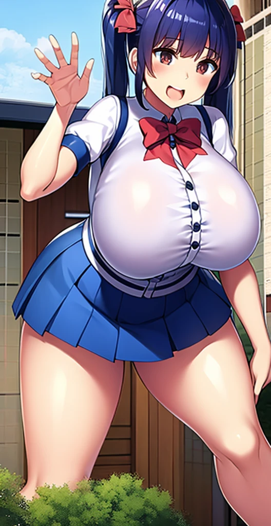 Hentai、High resolution、Magazine cover style、smile、Focus on people、A super busty gal wearing a sailor uniform and spreading her legs to make a sex appeal on the school rooftop、Perfect proportions、Cowboy Shot、Erect nipples、Extraordinarily large, super huge breasts、Fatty legs、Exposing pussy、Clear eyes