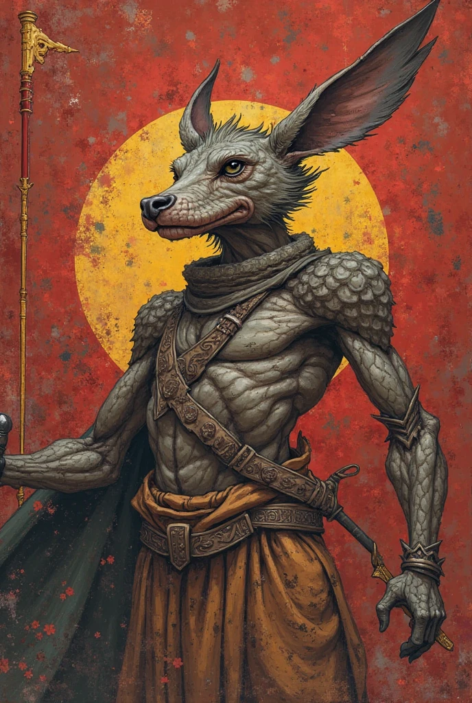 Solo Sexy anthro scalie dragon male mercenary medieval solider, slim endomorph muscular handsone model male apperance, sword scars, worn out rusty  armament, low on hips heavy leather belt, old very worn out  dirty linen material jockstrap, old yellow dirty worn out stains on white jockstrap,  cumshoot drops from tip of jocstrap,  studded  armlets breastplate armor,  breastplate, leather bondages, fingerless leather gloves, smelly unwashed husk, dirty body look, desert battlefield, standing in sexy fighting position, close view of full character