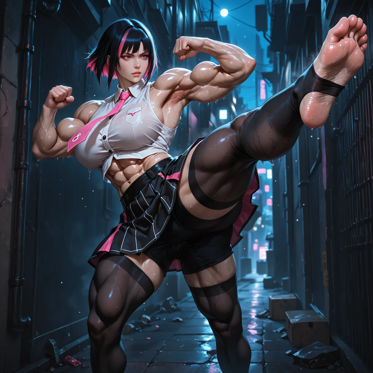 Yor macht Karate, Kick, Spin Kick, auf der Matte, Karate Dojo, strongest in the world, Full body image