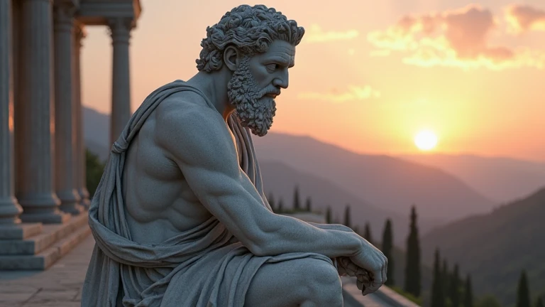 Statue of a Greek philosopher, very highly detailed face, Large Beard, muscle body, darkness background, 8k, ultra realistic