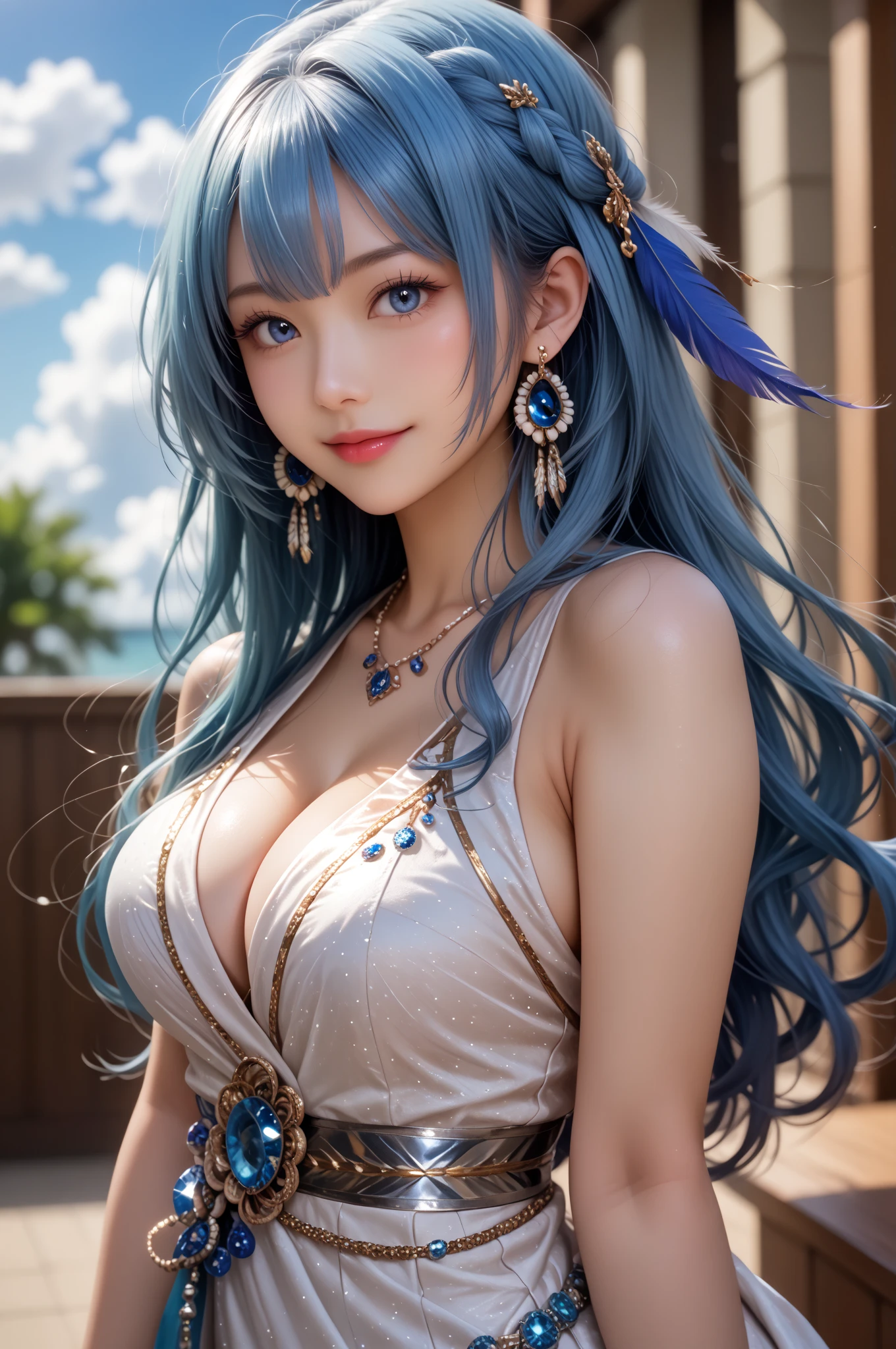 1girl, japanese, 32 years, solo, arms behind, shot 3/4, idol sensual engraving, beautiful engraving idol, realistic, best quality, instgram, bare shoulders, light blue shirt, long hair, brown eyes, silver hair, light purple lips, medium breast size --auto --s2