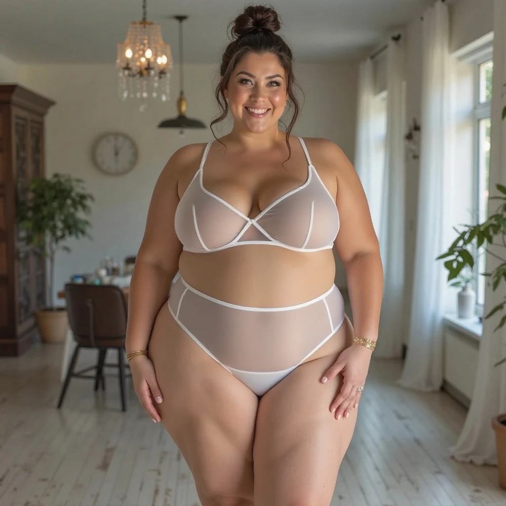 beatiful detailed white underwear with black edges, huge hips, huge bust, orgasn face, cum