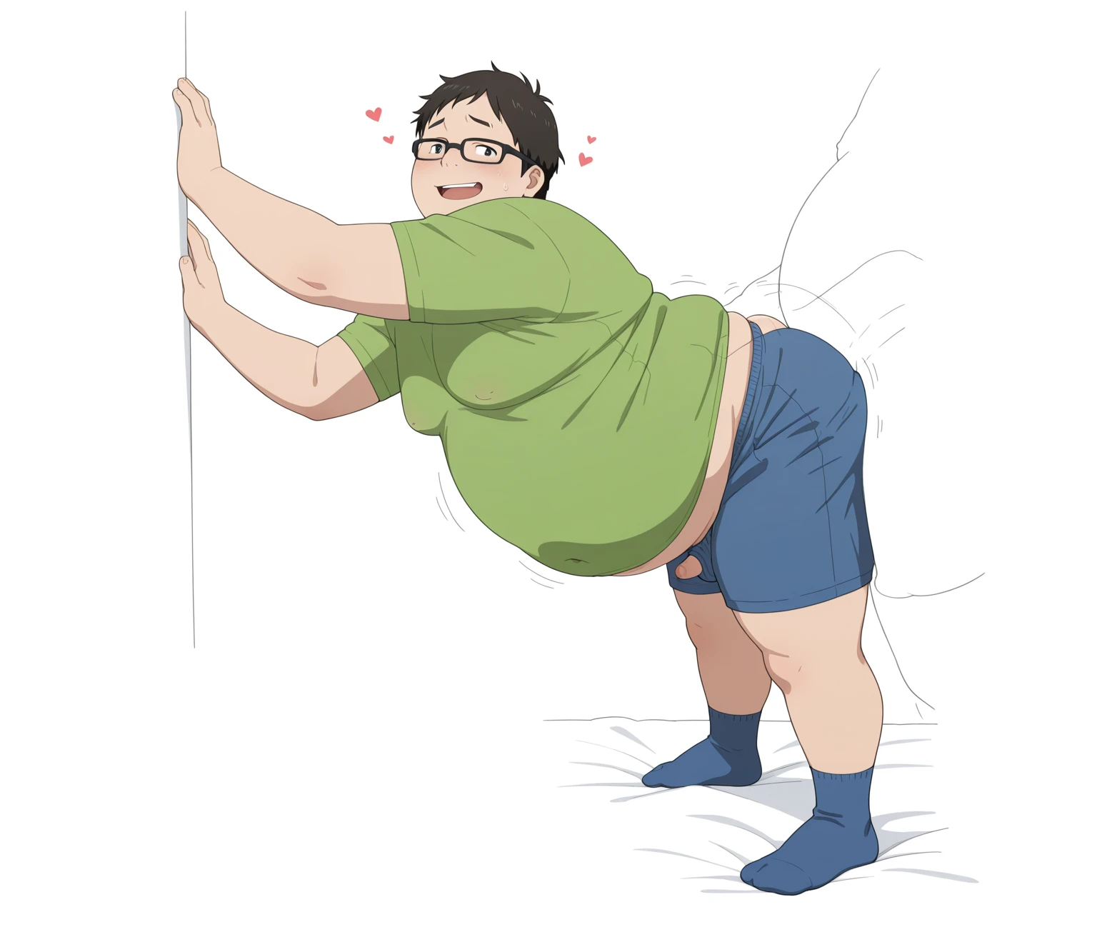 Masterpiece, Fat, Chubby, Chubby belly, Obese, Chubby man, Male, Naked male, Bare legs, Short legs, Barefoot, Leg up, Anal exposed, Exposed cock, Cock wrapped in skin, Foreskin penis, Penis (foreskin), Penis (male organ), Penis (short), Penis (human genitals), Penis (length 0.9) Full view of anus, Full view of cock, Covered with white fluid, Steamy