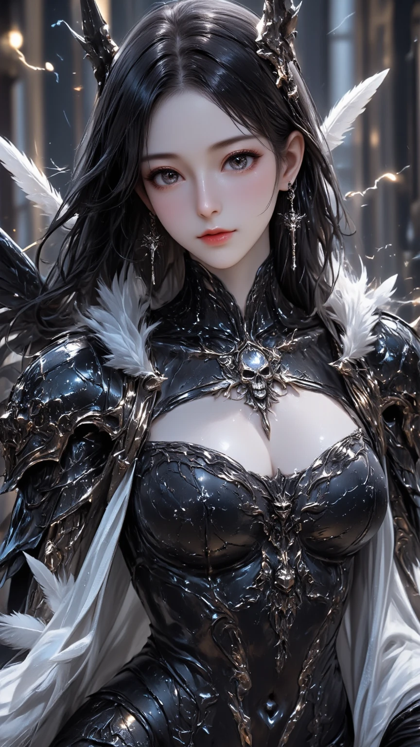 Esoteric arachnids lady, Spider Queen Elise, League of Legends, Esoteric arachnids, Combat Stance, ( body formed from metallic mauveine and metallic black liquid metallic paint twisting into a beautiful interpretation of the female figure), length, Sharp Fangs, nature, ((Complex metallic colors in the foreground)), (( Fluid Mechanics, The most beautiful smooth scale face makeup, Smirking expression)) - Dark blood, Onyxia、???? painting of a beautiful young witch, length purple hair, dark purple lips, evil, evil female, smile, Black Prom Dress, She is coming to you, close, Bright Blue Eyes, Surrounded by swirling pink smoke, Genuine, Attention to detail, Highest quality、A beastly demon wields a vicious blade, Blood Chain, Behemoth Bones, Snake-like tentacles, Cruel Teeth, Expressions of madness, Oppressive Dungeon. 8K Vision Reveals Fear, Ultra HD detail makes monsters stand out, Grotesque shadows dance, The creature whispers, Stifling atmosphere, Vision problems, Visible Madness. blade, evil意の閃光が輝く, reflect (Light) Beyond the Darkness, Elucidate (Sharp details) and、Add a dizzying dimension to the impending chaos.
